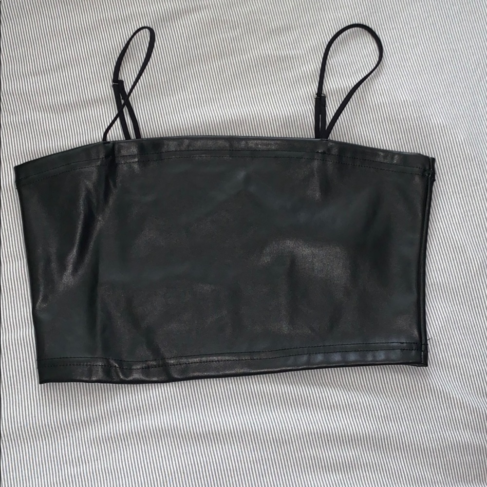 Faux leather cropped top